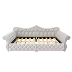 Divano Letto Imbottito ModernLuxe Queen Size con Illuminazione a LED, Rivetti e Schienale in Lino Trapuntato