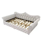 Divano Letto Imbottito ModernLuxe Queen Size con Illuminazione a LED, Rivetti e Schienale in Lino Trapuntato