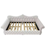 Divano Letto Imbottito ModernLuxe Queen Size con Illuminazione a LED, Rivetti e Schienale in Lino Trapuntato