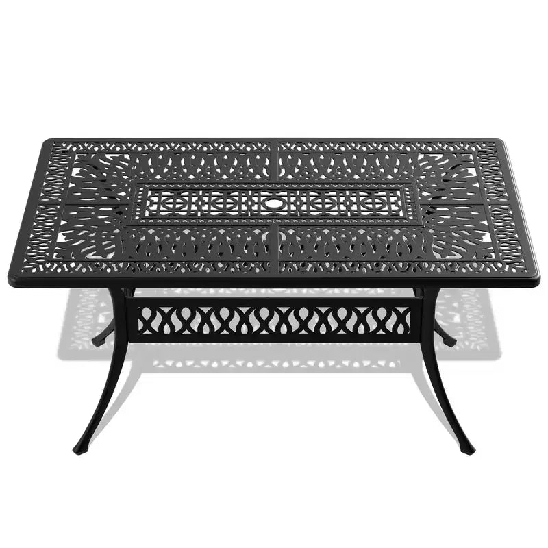 Cast Aluminum Patio Rectangular Dining Table with Black Frame & Umbrella Hole