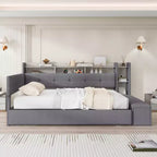 GDFStudio Divano Letto Hill con Rivestimento, Pouf Contenitore e Mensole, Letto Estraibile