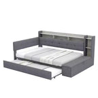 GDFStudio Divano Letto Hill con Rivestimento, Pouf Contenitore e Mensole, Letto Estraibile