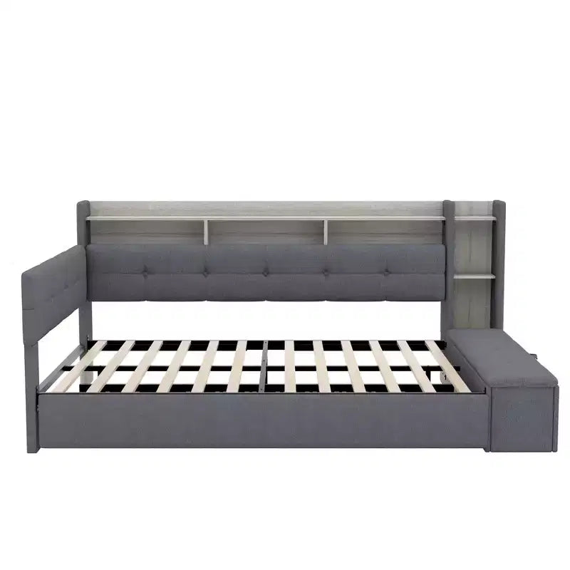 GDFStudio Divano Letto Hill con Rivestimento, Pouf Contenitore e Mensole, Letto Estraibile