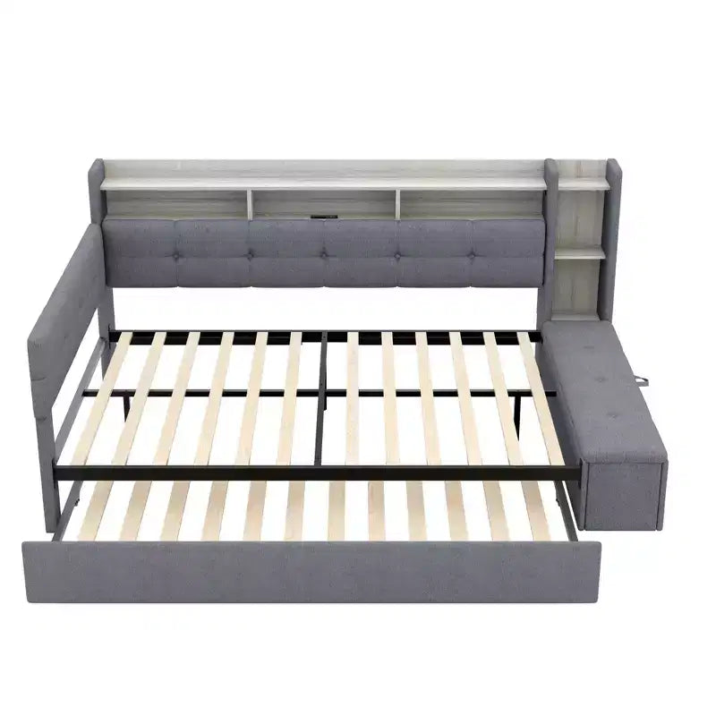 GDFStudio Divano Letto Hill con Rivestimento, Pouf Contenitore e Mensole, Letto Estraibile