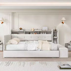 GDFStudio Divano Letto Hill con Rivestimento, Pouf Contenitore e Mensole, Letto Estraibile