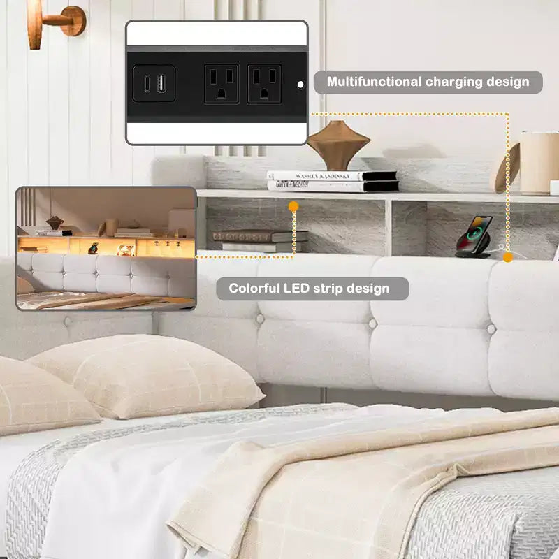 GDFStudio Divano Letto Hill con Rivestimento, Pouf Contenitore e Mensole, Letto Estraibile
