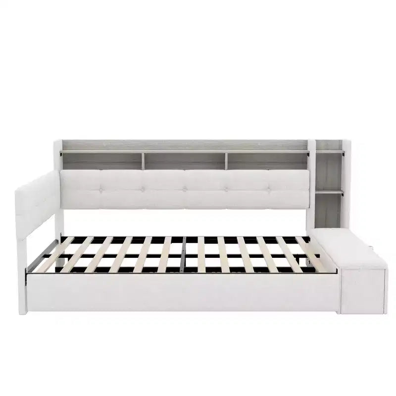 GDFStudio Divano Letto Hill con Rivestimento, Pouf Contenitore e Mensole, Letto Estraibile