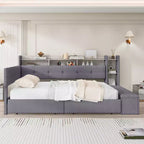 GDFStudio Nguyen Divano Letto Imbottito con Poggiapiedi Contenitore e Scaffali, con Due Cassetti