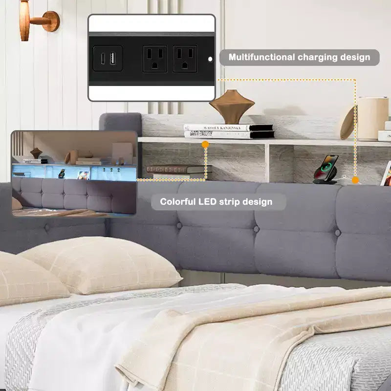 GDFStudio Nguyen Divano Letto Imbottito con Poggiapiedi Contenitore e Scaffali, con Due Cassetti