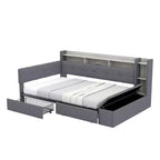 GDFStudio Nguyen Divano Letto Imbottito con Poggiapiedi Contenitore e Scaffali, con Due Cassetti
