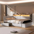 GDFStudio Nguyen Divano Letto Imbottito con Poggiapiedi Contenitore e Scaffali, con Due Cassetti