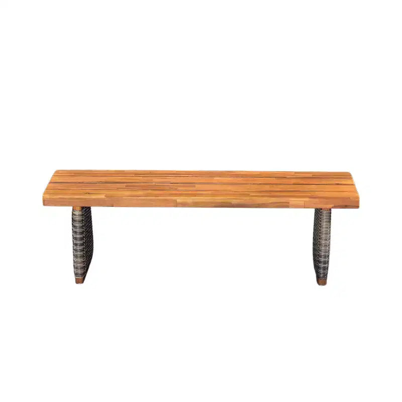 Christopher Knight Home Clara Set da Pranzo da Esterno Rustico in Acacia 3 Pezzi con Panche in Rattan Intrecciato