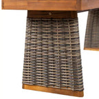 Christopher Knight Home Clara Set da Pranzo da Esterno Rustico in Acacia 3 Pezzi con Panche in Rattan Intrecciato