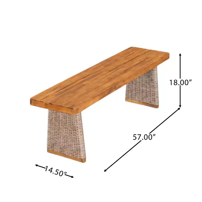 Christopher Knight Home Clara Set da Pranzo da Esterno Rustico in Acacia 3 Pezzi con Panche in Rattan Intrecciato