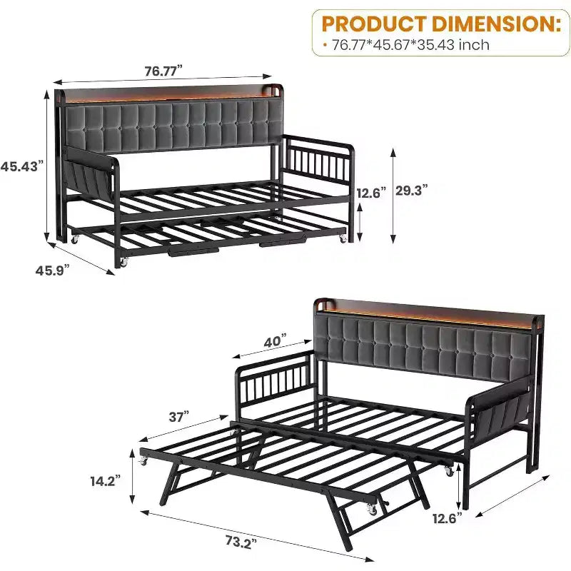 GustoWave Twin Daybed con rete estraibile, luce LED e stazione di ricarica
