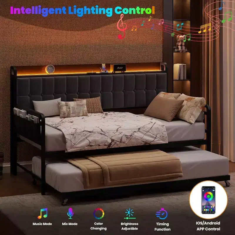 GustoWave Twin Daybed con rete estraibile, luce LED e stazione di ricarica