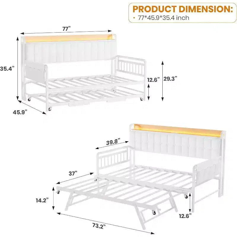 GustoWave Twin Daybed con rete estraibile, luce LED e stazione di ricarica