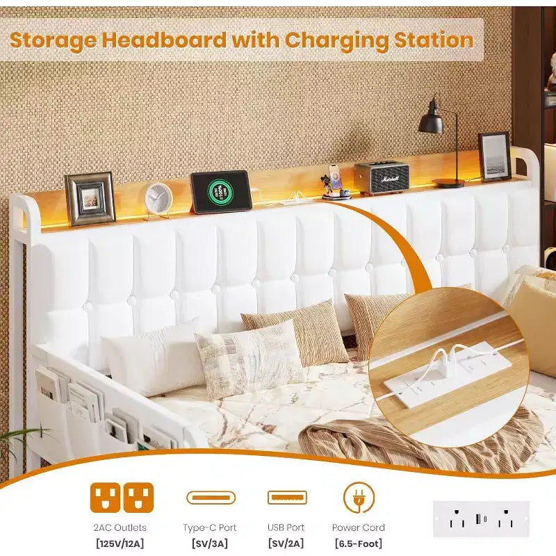 GustoWave Twin Daybed con rete estraibile, luce LED e stazione di ricarica