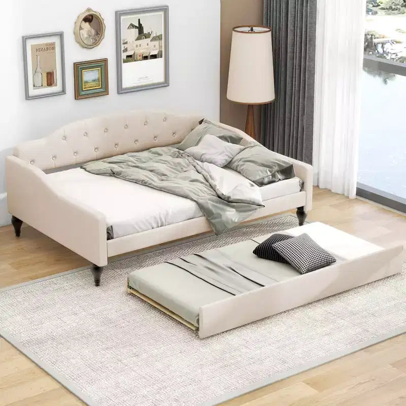 FAMYYT Divano Letto Imbottito Tufted Full Size con Letto Estraibile Twin Size, Facile Montaggio