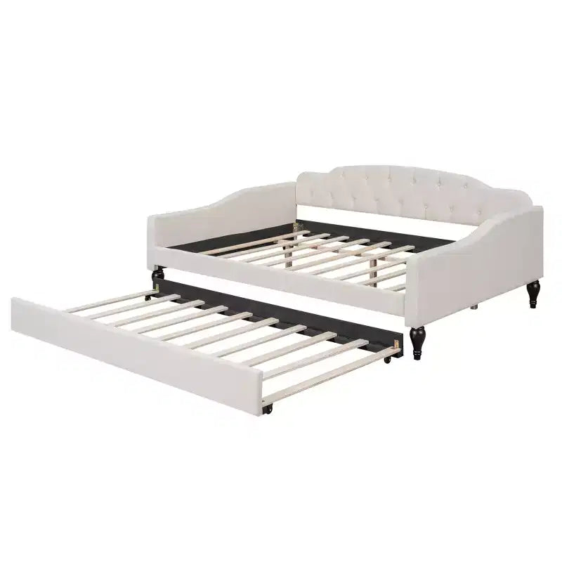 FAMYYT Divano Letto Imbottito Tufted Full Size con Letto Estraibile Twin Size, Facile Montaggio