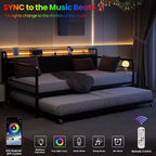 Struttura Divano Letto a Giorno Doppio GustoWave con Luci LED, Stazione di Ricarica, Testiera Contenitore, Letto Estraibile Pop-Up
