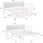 Struttura Divano Letto a Giorno Doppio GustoWave con Luci LED, Stazione di Ricarica, Testiera Contenitore, Letto Estraibile Pop-Up