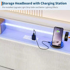 Struttura Divano Letto a Giorno Doppio GustoWave con Luci LED, Stazione di Ricarica, Testiera Contenitore, Letto Estraibile Pop-Up