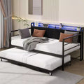 GustoWave Twin Daybed Frame with LED Lights Charging Station Storage Headboard, Pop Up Trundle