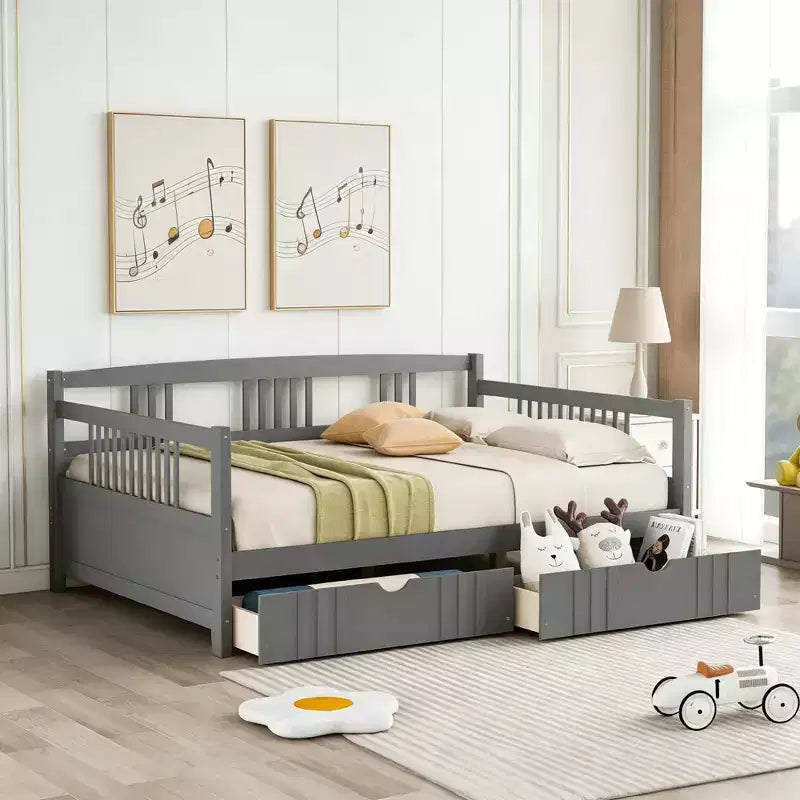 Luxystar Letto a Divano Moderno in Legno Full Size con 2 Cassetti per Soggiorno e Camera degli Ospiti,