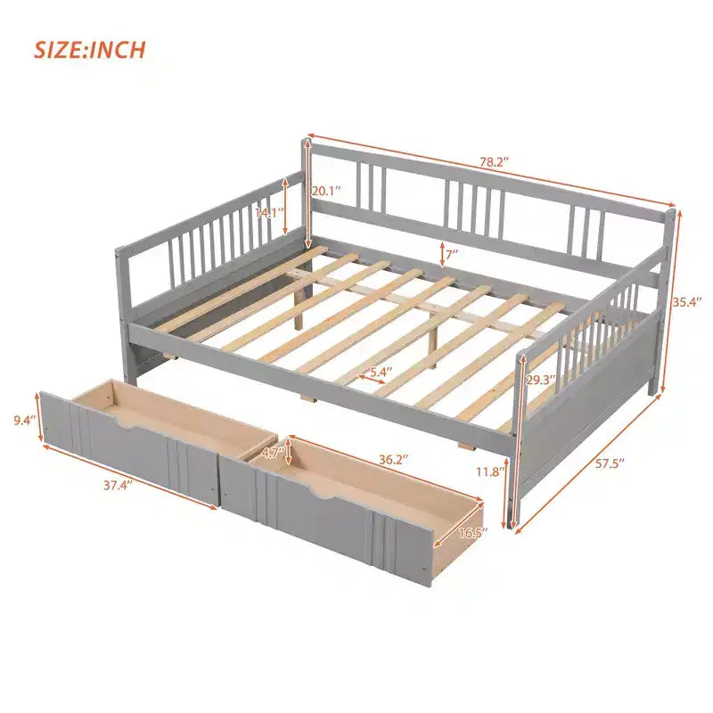 Luxystar Letto a Divano Moderno in Legno Full Size con 2 Cassetti per Soggiorno e Camera degli Ospiti,