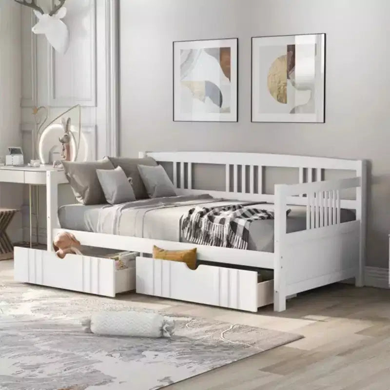 Luxystar Letto a Divano Moderno in Legno Full Size con 2 Cassetti per Soggiorno e Camera degli Ospiti,