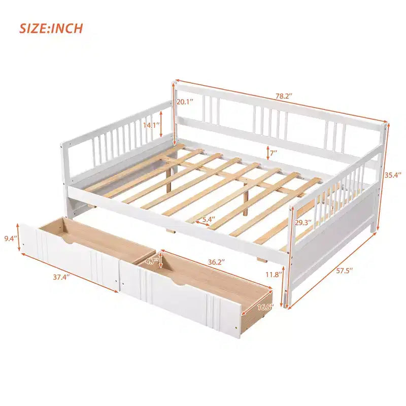 Luxystar Letto a Divano Moderno in Legno Full Size con 2 Cassetti per Soggiorno e Camera degli Ospiti,