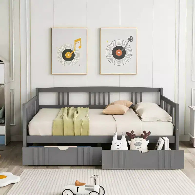 Luxystar Letto a Divano Moderno in Legno Full Size con 2 Cassetti per Soggiorno e Camera degli Ospiti,