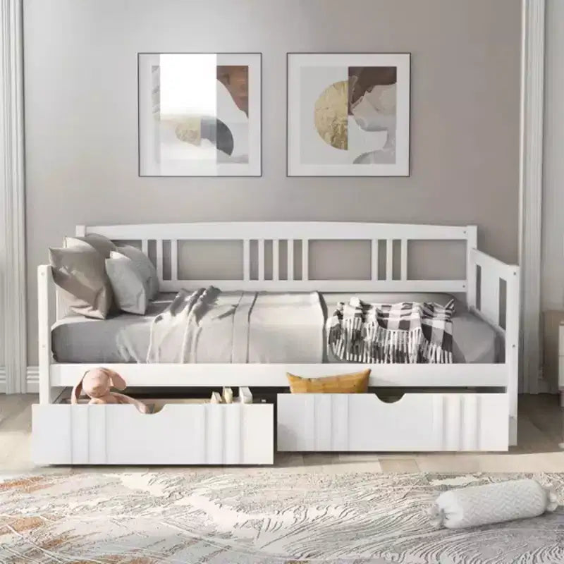 Luxystar Letto a Divano Moderno in Legno Full Size con 2 Cassetti per Soggiorno e Camera degli Ospiti,
