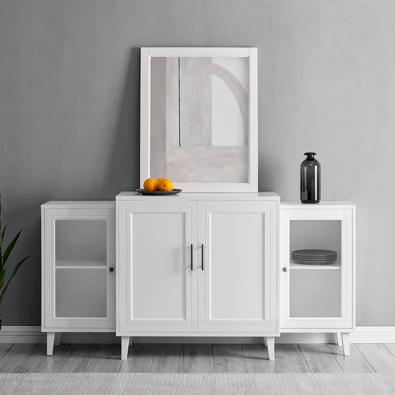 Madia a 4 ante con rottura, nero/bianco – Armadietto con ante in vetro, mobile TV fino a 70"