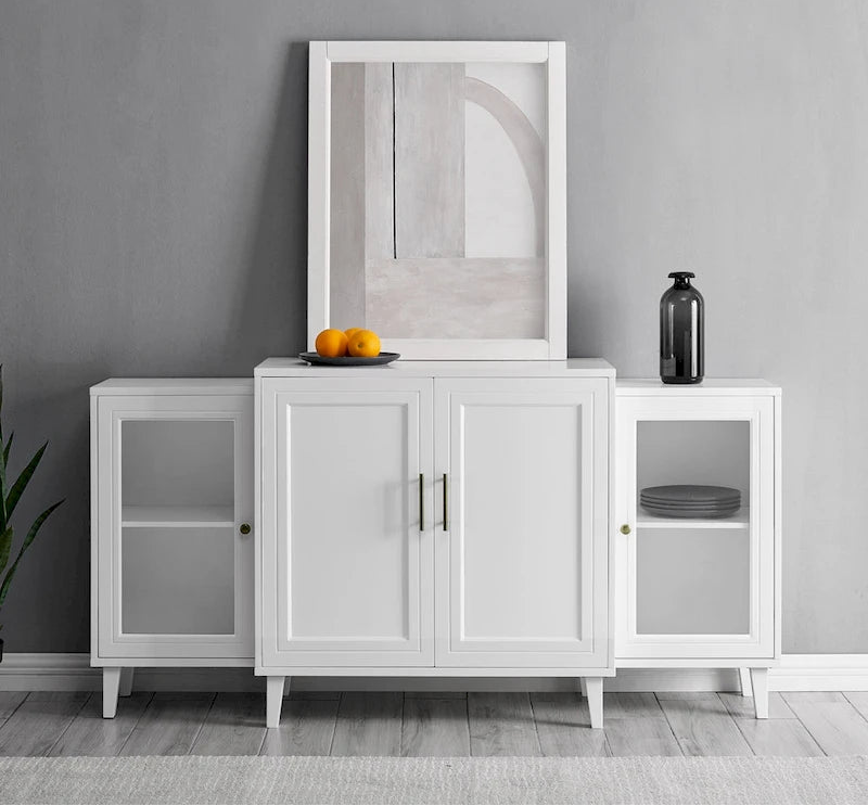 Madia a 4 ante con rottura, nero/bianco – Armadietto con ante in vetro, mobile TV fino a 70"