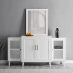 Madia a 4 ante con rottura, nero/bianco – Armadietto con ante in vetro, mobile TV fino a 70"