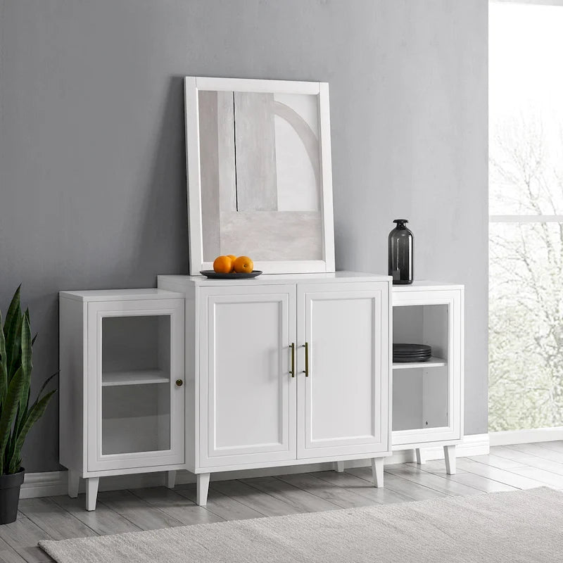 Madia a 4 ante con rottura, nero/bianco – Armadietto con ante in vetro, mobile TV fino a 70"