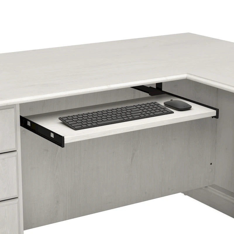 Scrivania per computer a L con cassetti, ciliegio harvest / grigio moderno / quercia bianca lino, 1 persona