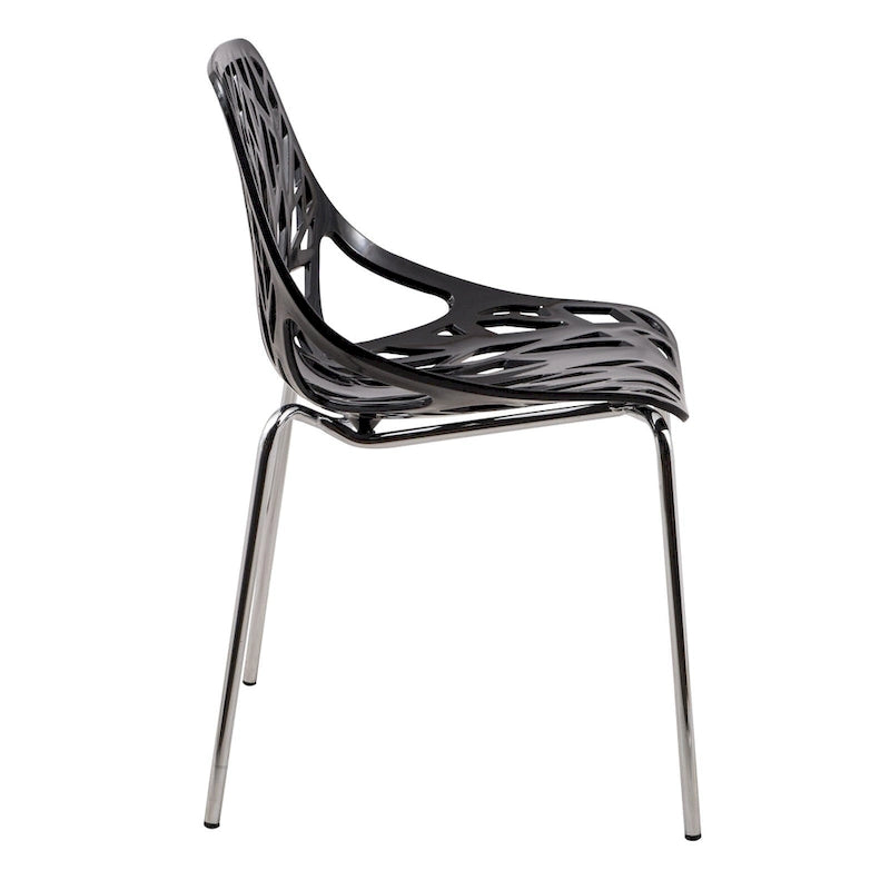 Sedia da pranzo impilabile con schienale a giorno, gambe cromate — Set da 2