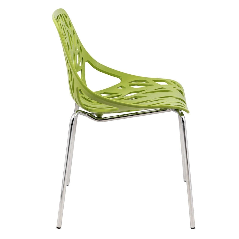 Sedia da pranzo impilabile con schienale a giorno, gambe cromate — Set da 2