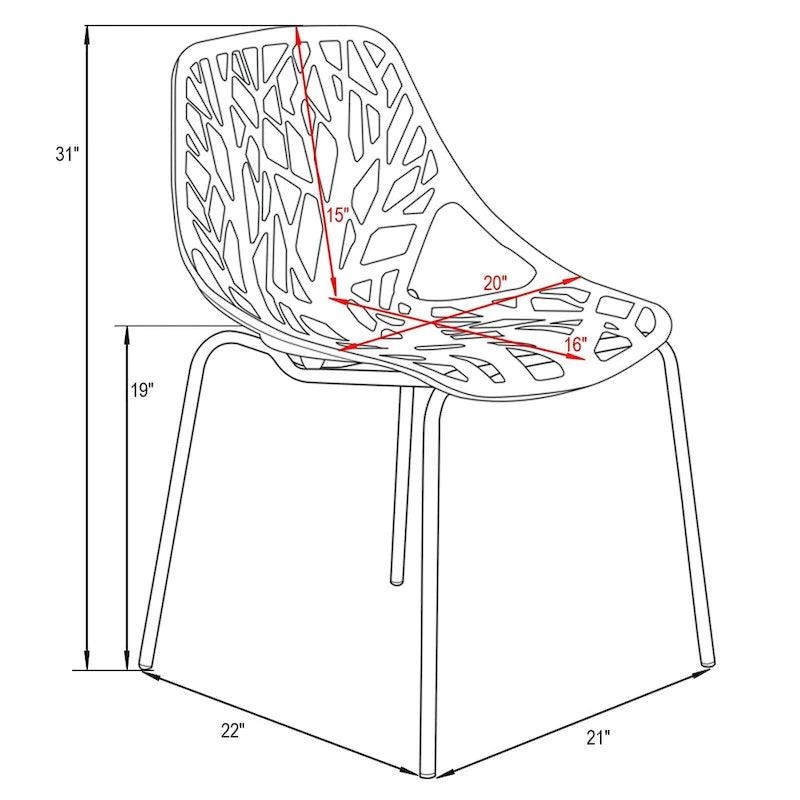 Sedia da pranzo impilabile con schienale a giorno, gambe cromate — Set da 2