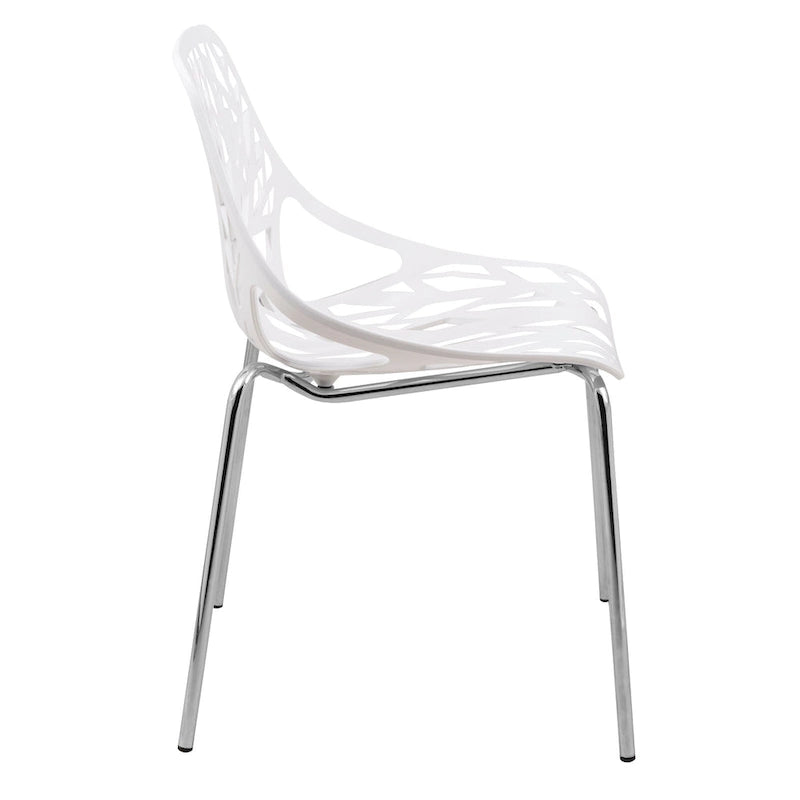 Sedia da pranzo impilabile con schienale a giorno, gambe cromate — Set da 2