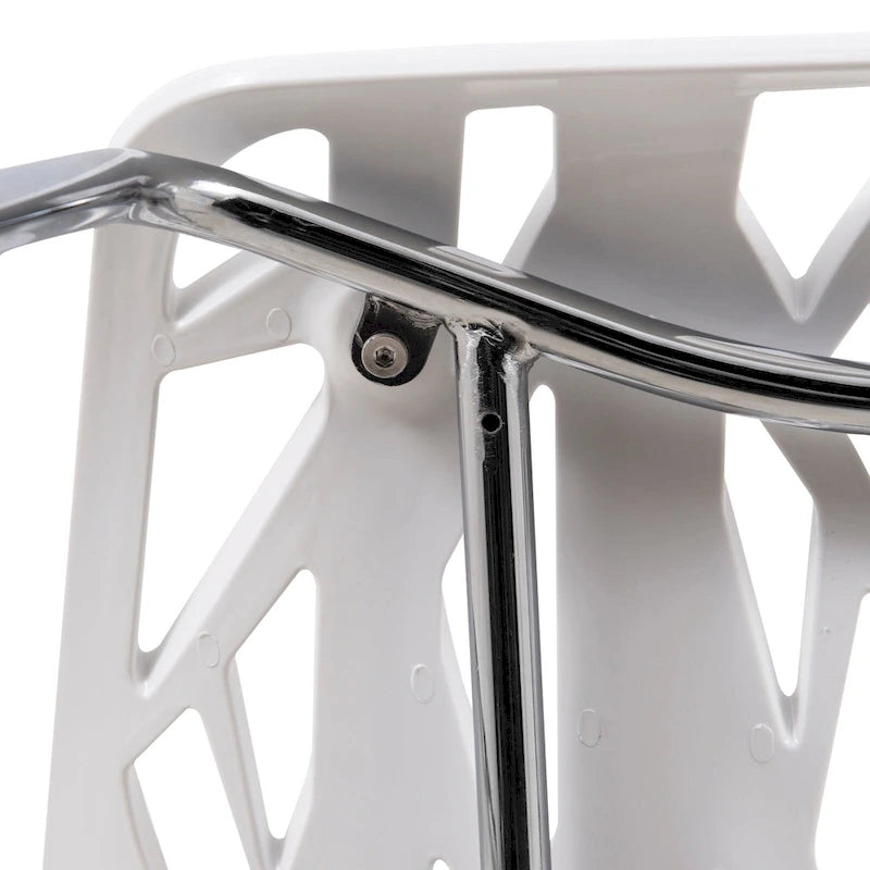 Sedia da pranzo impilabile con schienale a giorno, gambe cromate — Set da 2