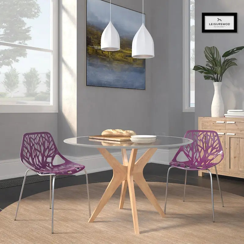 Sedia da pranzo impilabile con schienale a giorno, gambe cromate — Set da 2