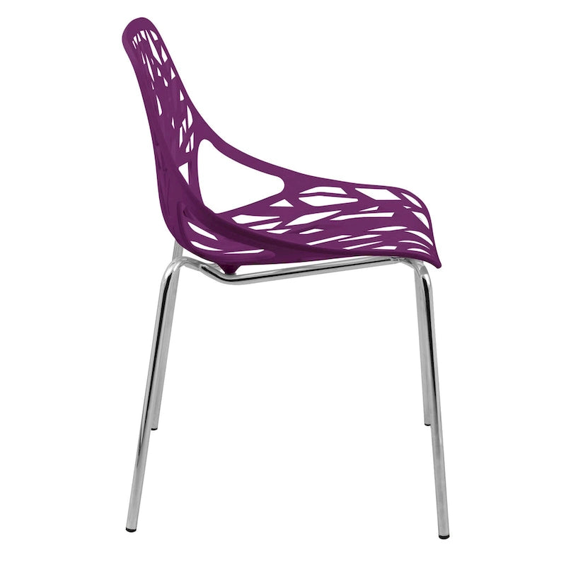 Sedia da pranzo impilabile con schienale a giorno, gambe cromate — Set da 2