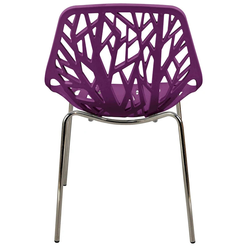 Sedia da pranzo impilabile con schienale a giorno, gambe cromate — Set da 2