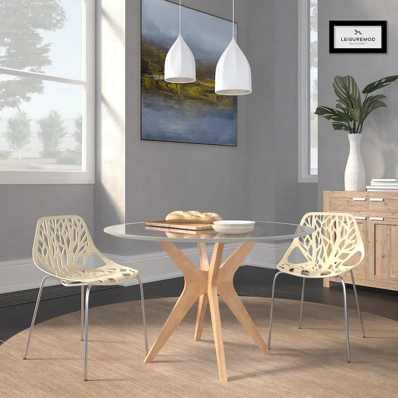 Sedia da pranzo impilabile con schienale a giorno, gambe cromate — Set da 2