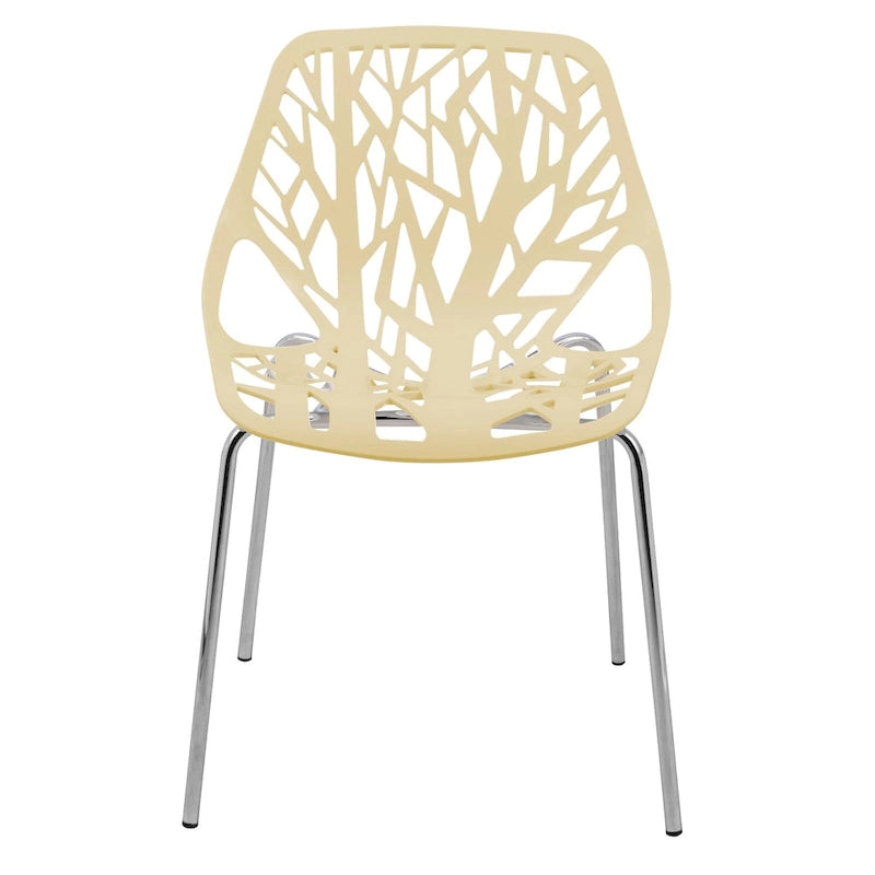 Sedia da pranzo impilabile con schienale a giorno, gambe cromate — Set da 2