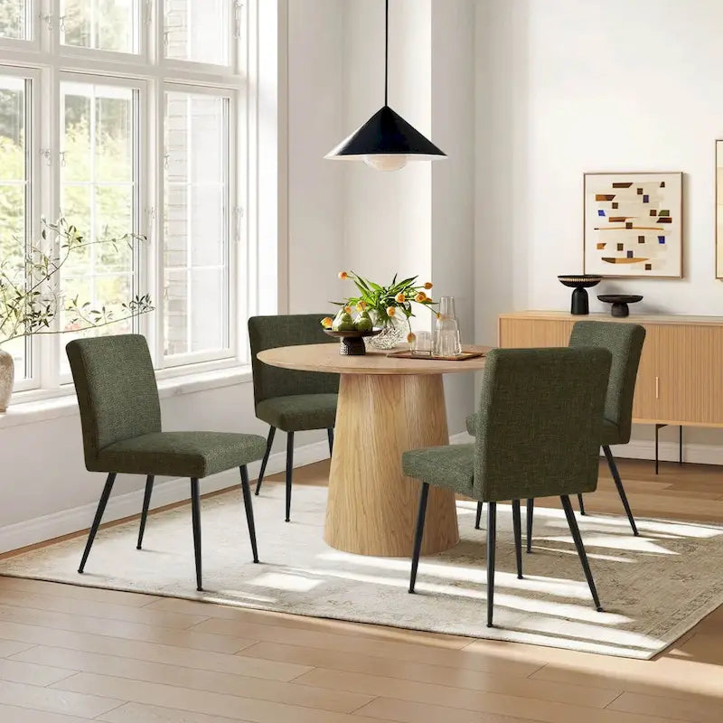 Sedia da pranzo con schienale rettangolare verde / beige / blu scuro e sedile imbottito, set da 4